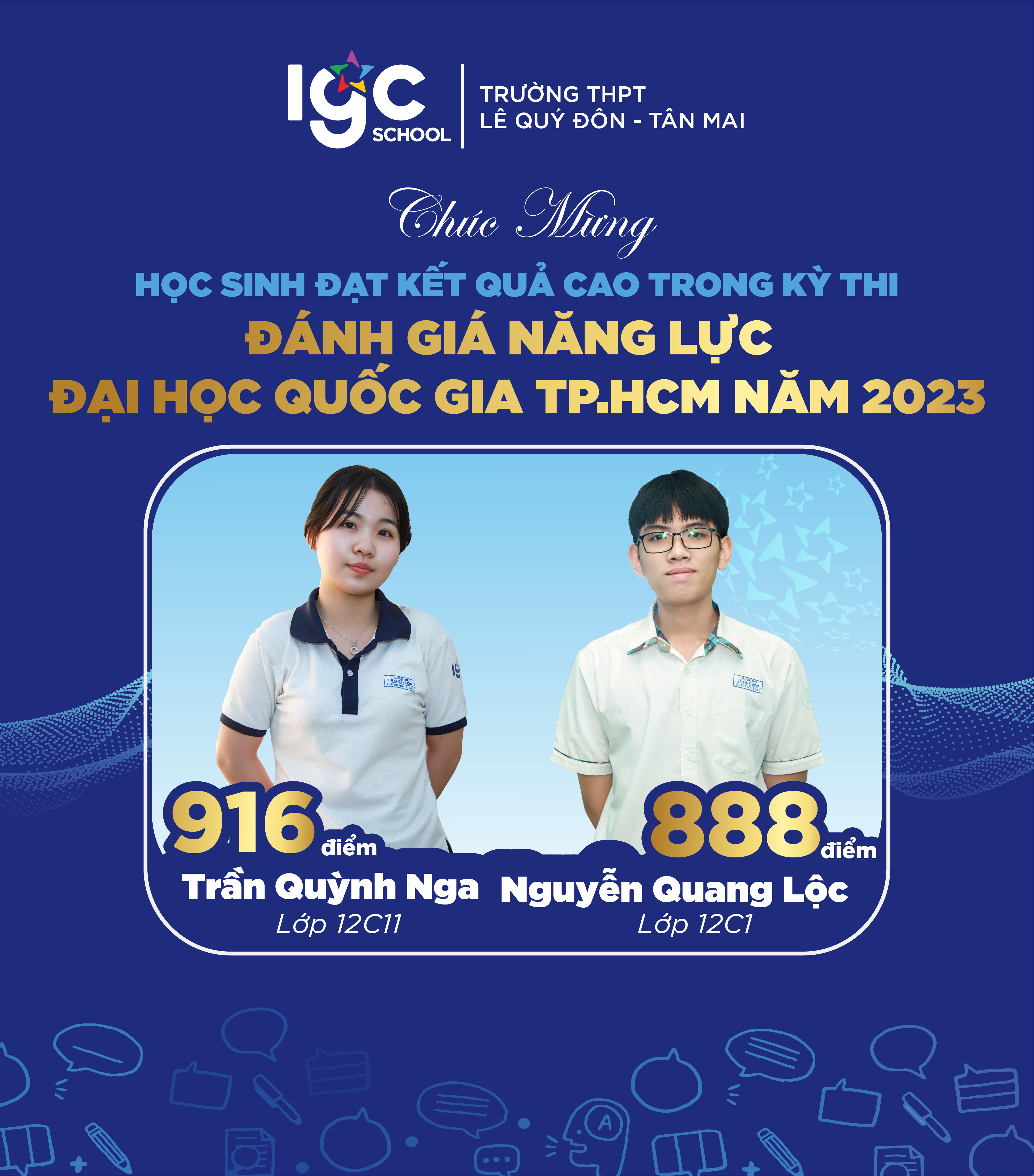 CHÚC MỪNG HỌC SINH CÓ KẾT QUẢ CAO TRONG KỲ THI ĐÁNH GIÁ NĂNG LỰC ĐẠI HỌC QUỐC GIA TP.HCM NĂM 2023